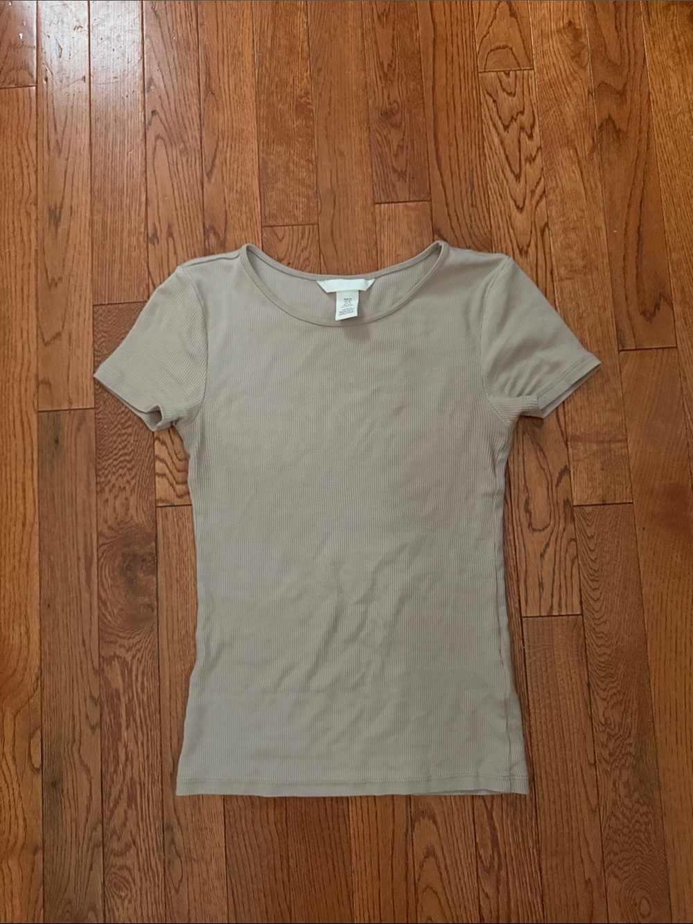 H&M Slim Ribbed Short-Sleeve Tee in Light Taupe